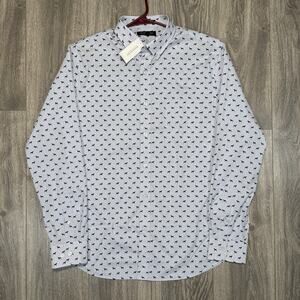 Banana Republic Mens All Over Dog Print Button Down Stretch Dress Shirt Sz L NWT